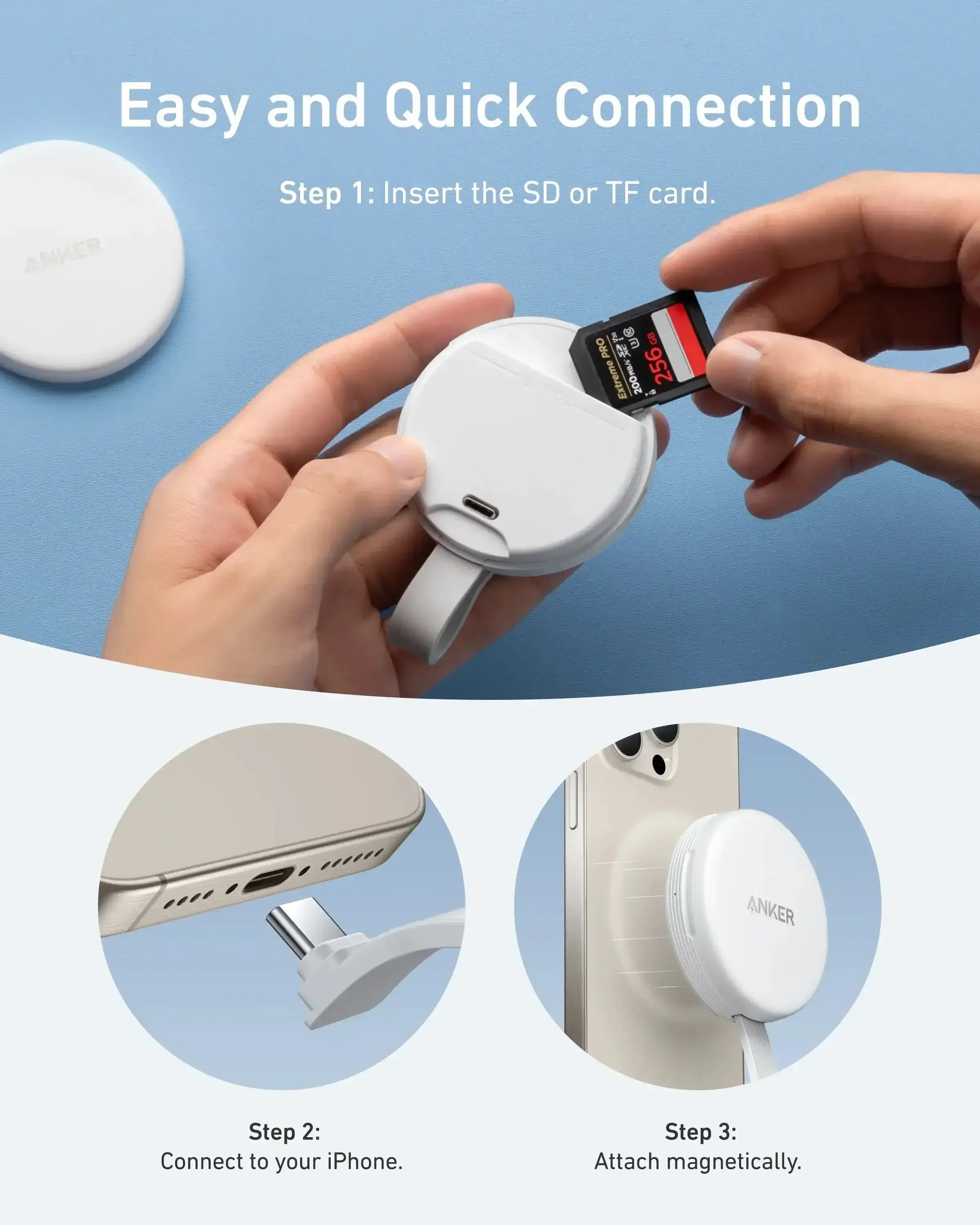 Anker - MagGo USB-C Adapter (3-in-1, 10Gbps, For iPhone) - Adapter Kart SD - Image 8