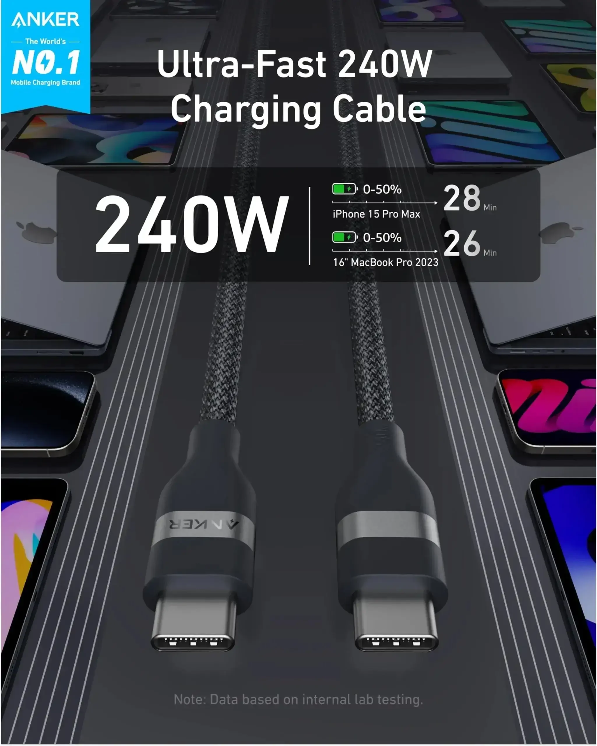 Anker - USB-C to USB-C Cable (240W, Upcycled-Braided) - Kabel USB-C - Image 3