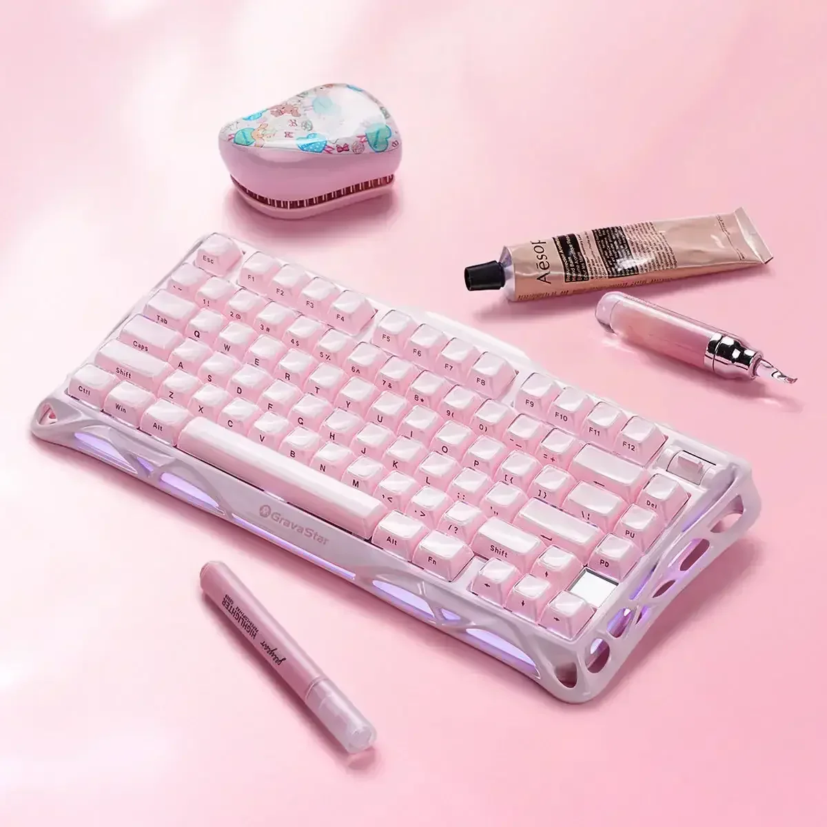 GravaStar - Mercury K1 Sakura Pink Wireless Mechanical Keyboard - Bezprzewodowa Klawiatura Mechaniczna - Image 11