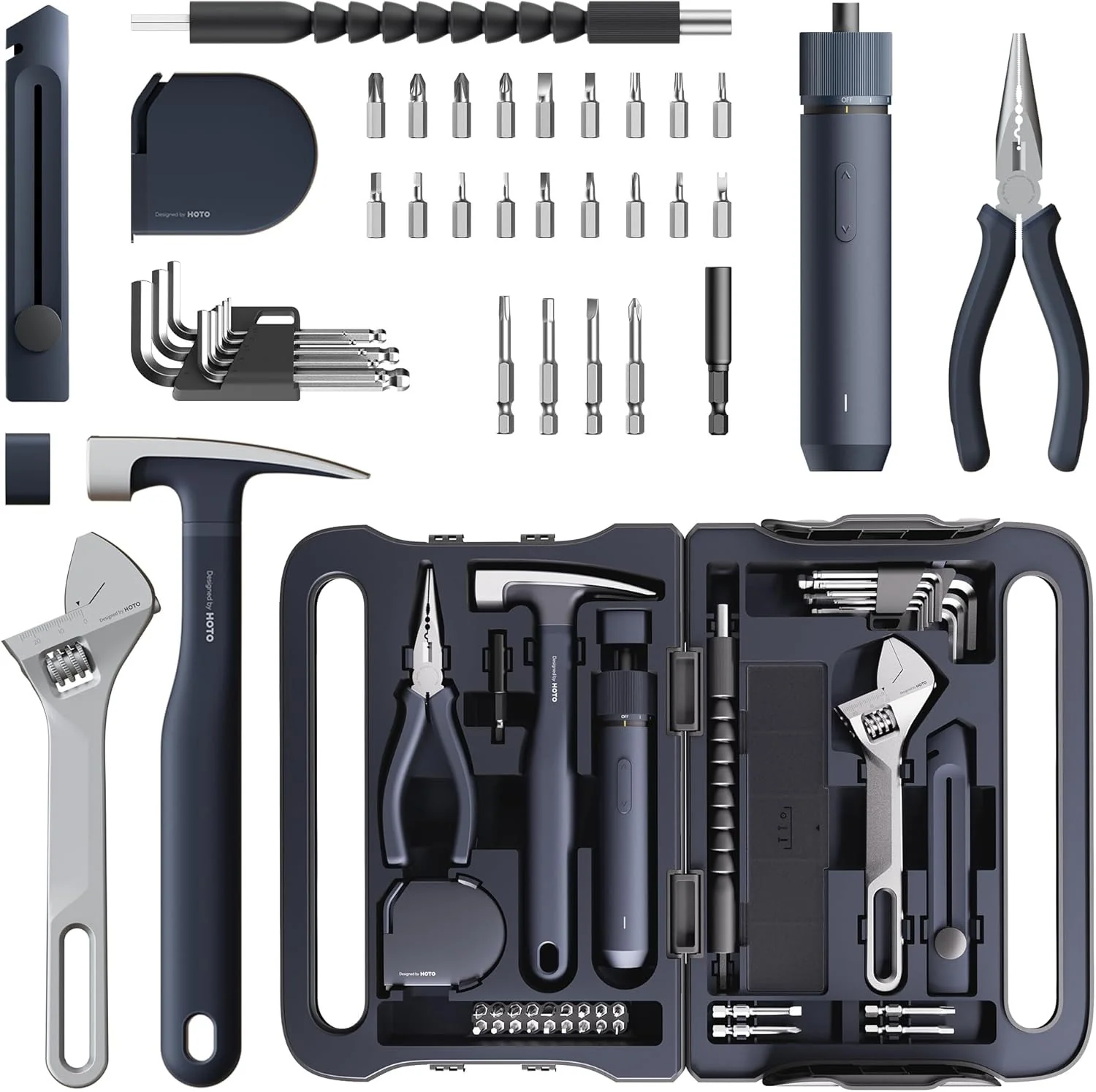 HOTO - 40 Piece Household Tool Kit - Zestaw Narzędzi Domowych z Wkrętakiem 3.6V