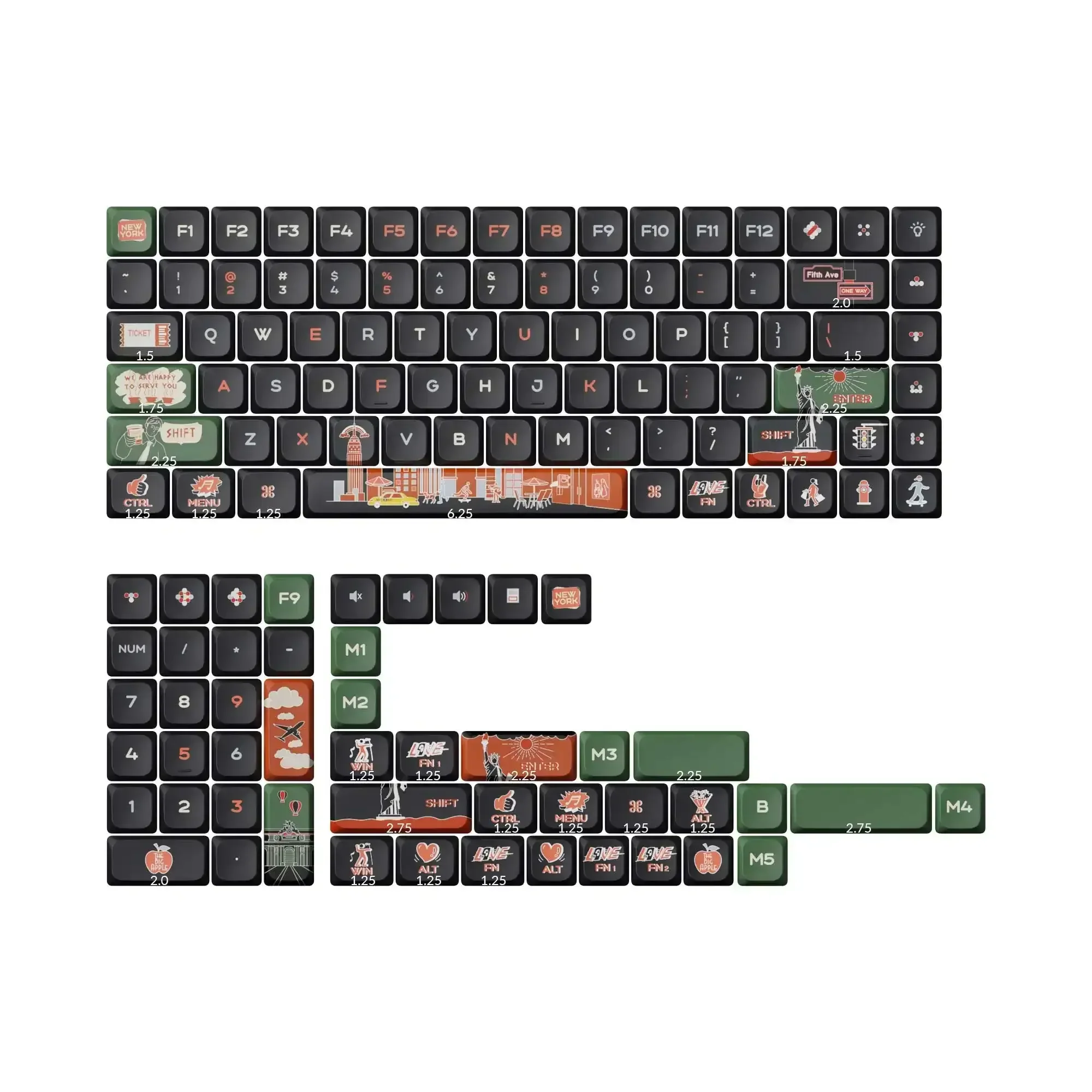 Keychron - Low Profile LSA Dye-Sub PBT Full Set Keycap Set - New York